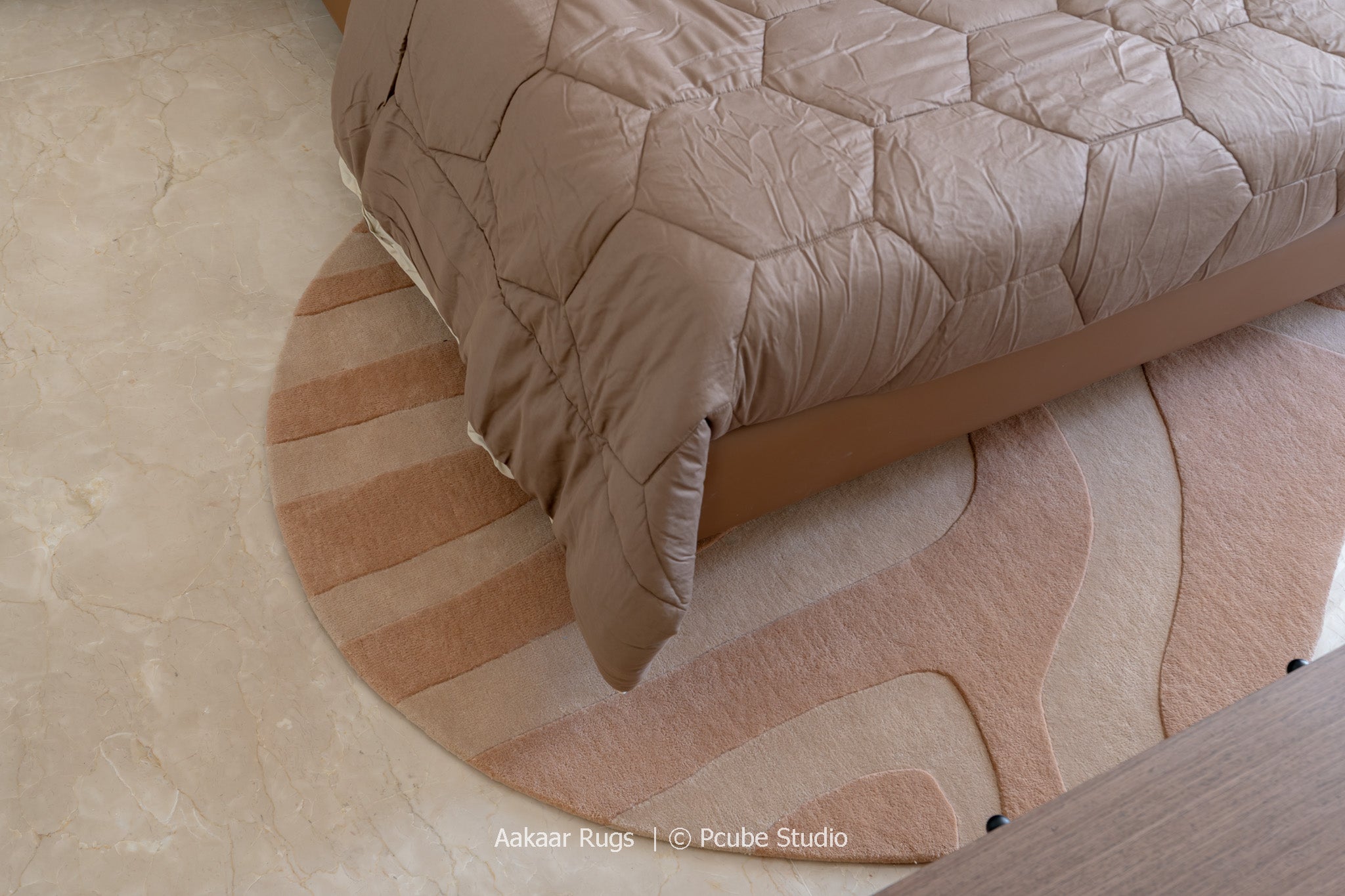 Aarvī – Soft Pink Abstract Rug (Irregular Shape)