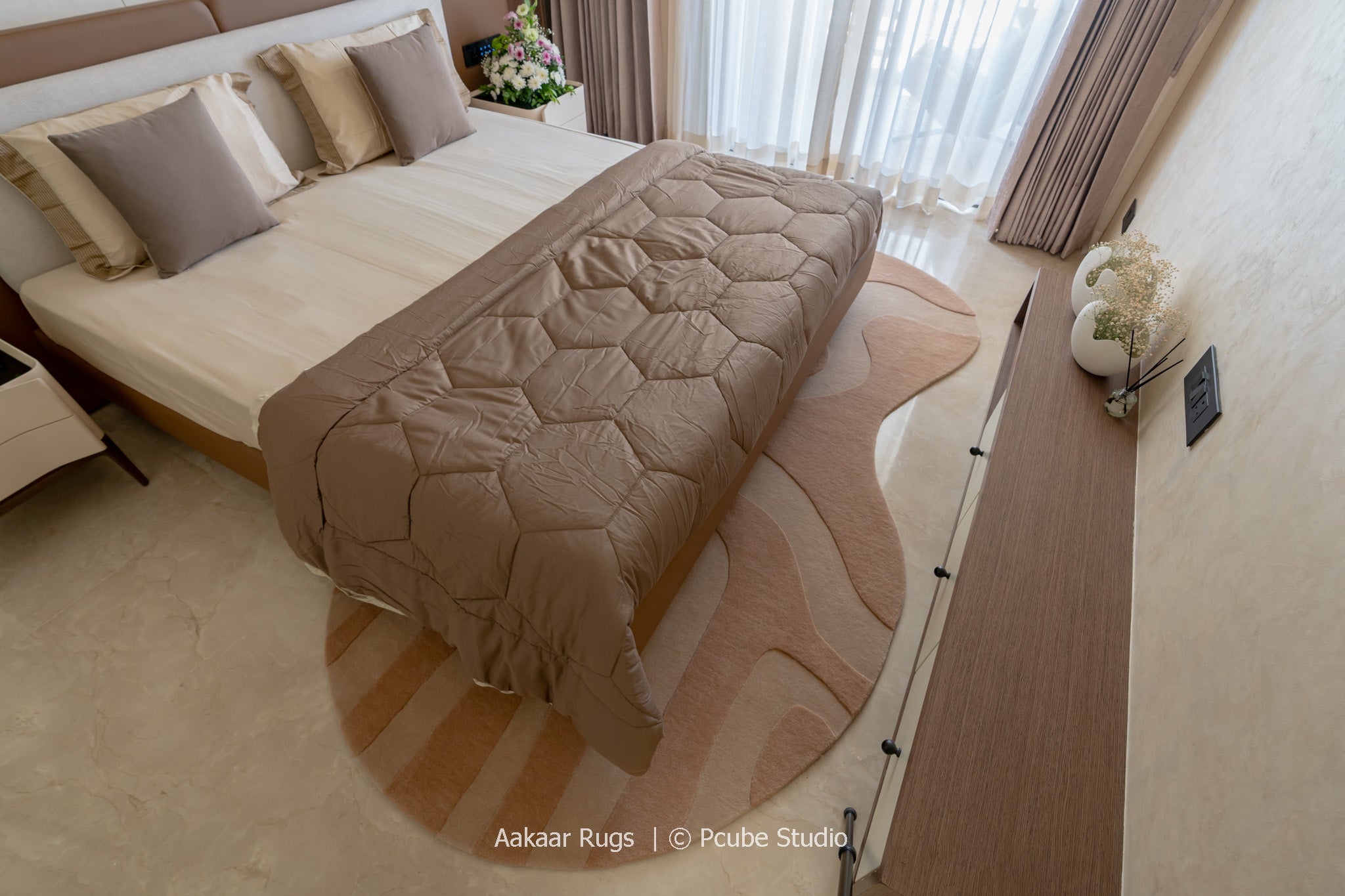 Aarvī – Soft Pink Abstract Rug (Irregular Shape)